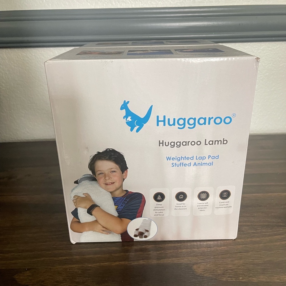 Huggaroo Lamb Weighted Lap Pad Stuffed Animal - White & Blue